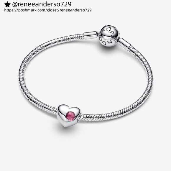 Pandora Engravable Pink Stone Heart Charm - Picture 2 of 5
